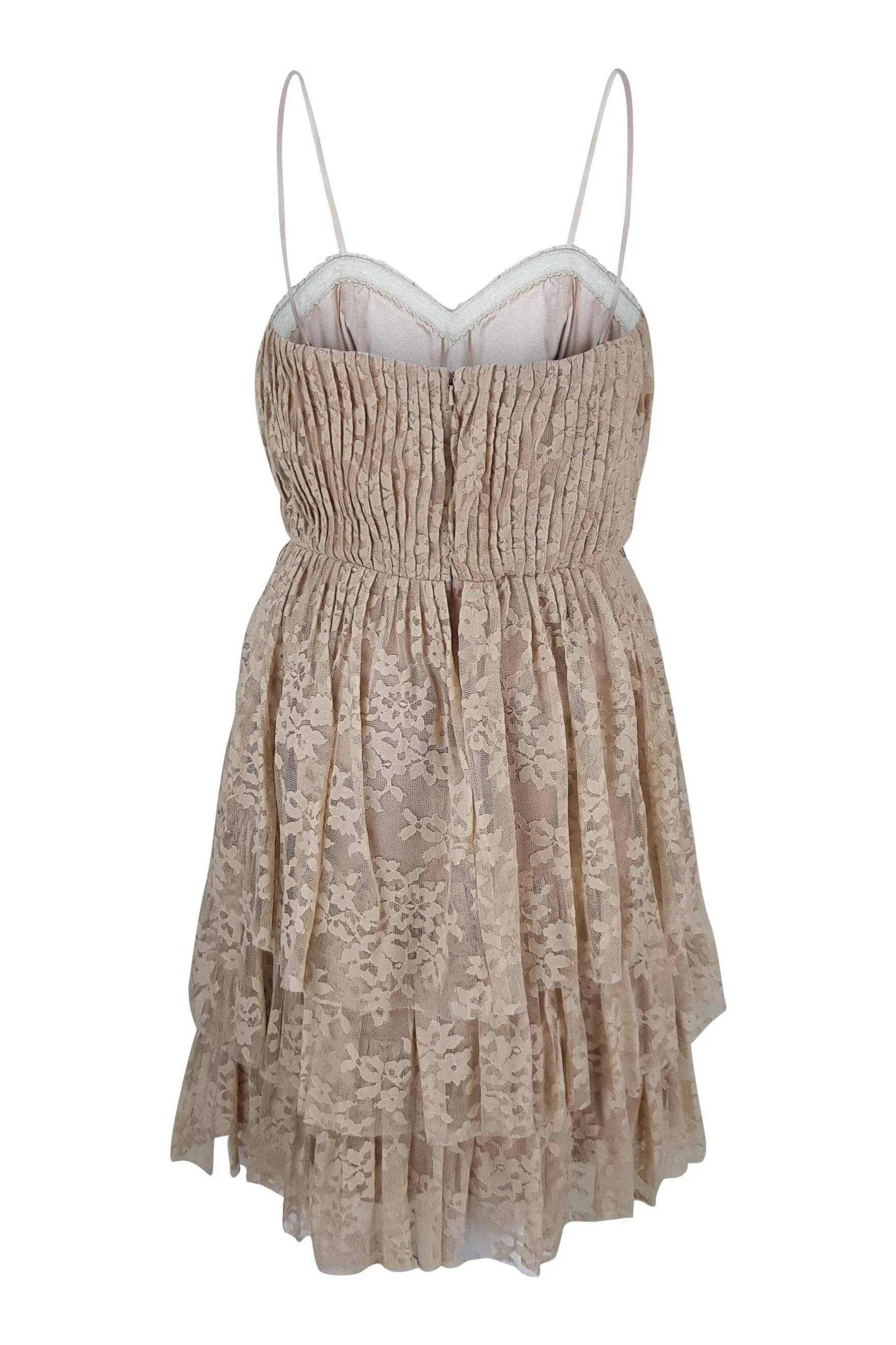 ROBERT RODRIGUEZ Gold Lace Tiered Mini Dress (UK 6 | US 2)