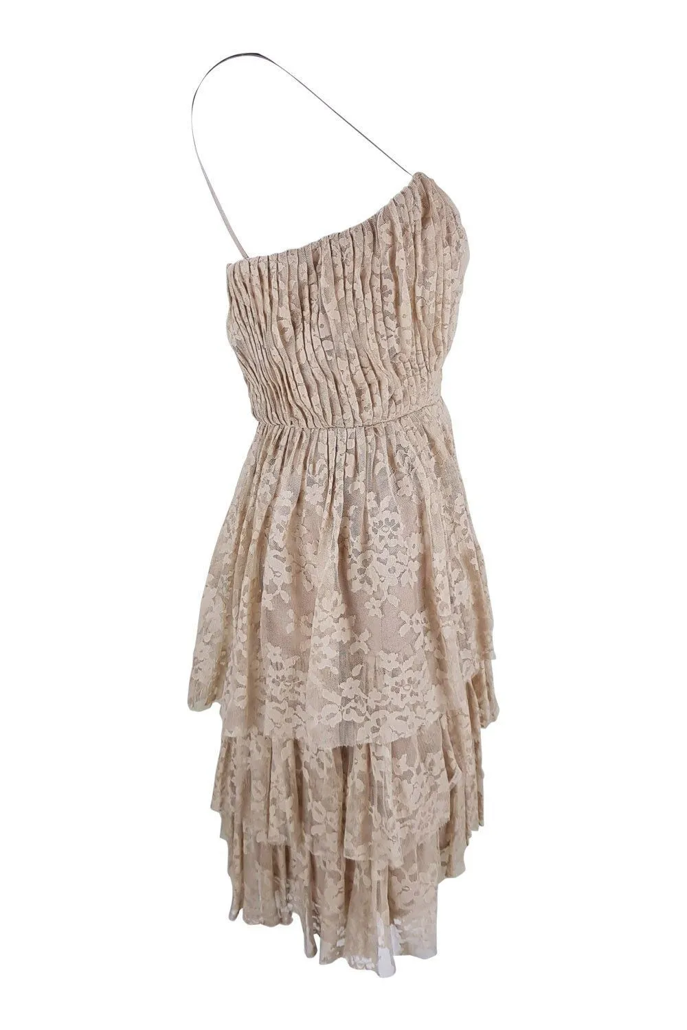 ROBERT RODRIGUEZ Gold Lace Tiered Mini Dress (UK 6 | US 2)