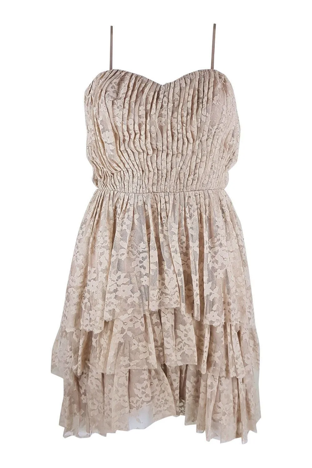 ROBERT RODRIGUEZ Gold Lace Tiered Mini Dress (UK 6 | US 2)