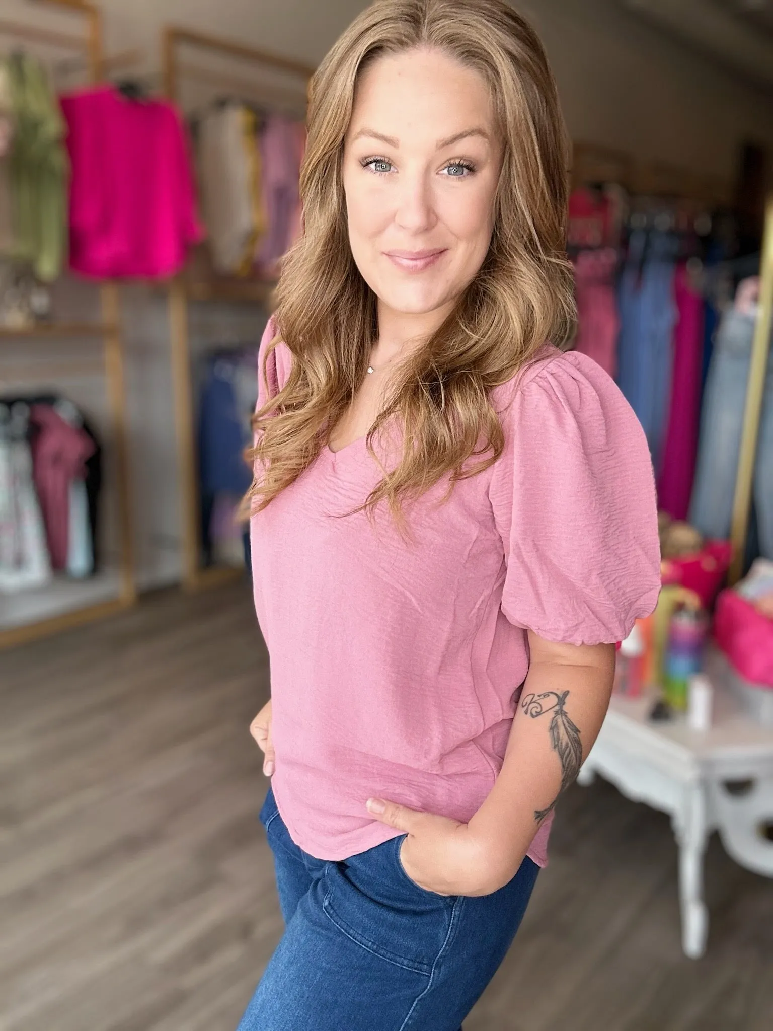 Rose Puff Sleeve Top