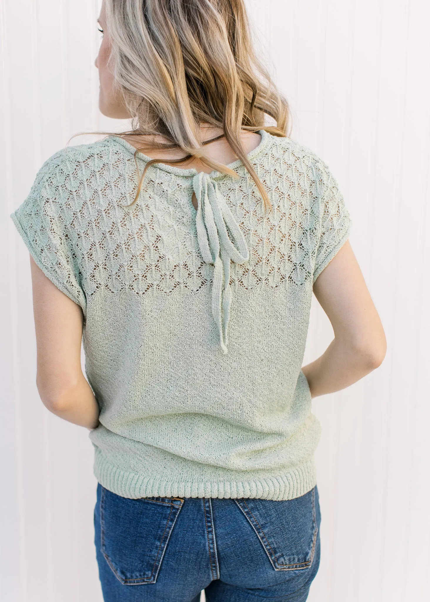 Sage Detail Short Sleeve Sweater