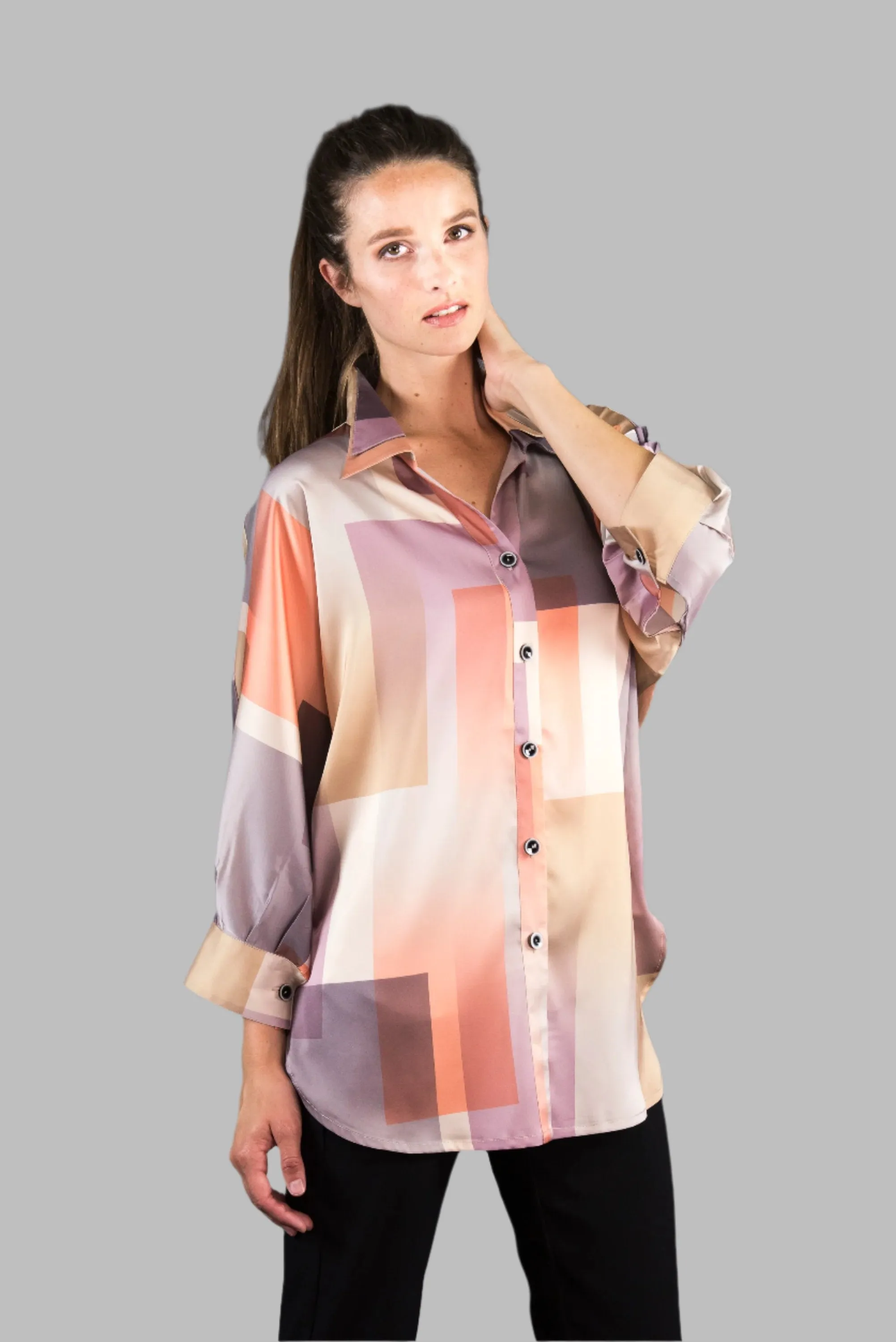 SF160 - Silk By Fridaze - Boyfriend Shirt with Flip Collar