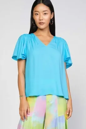 Shirred Shoulder Flutter Sleeve Top