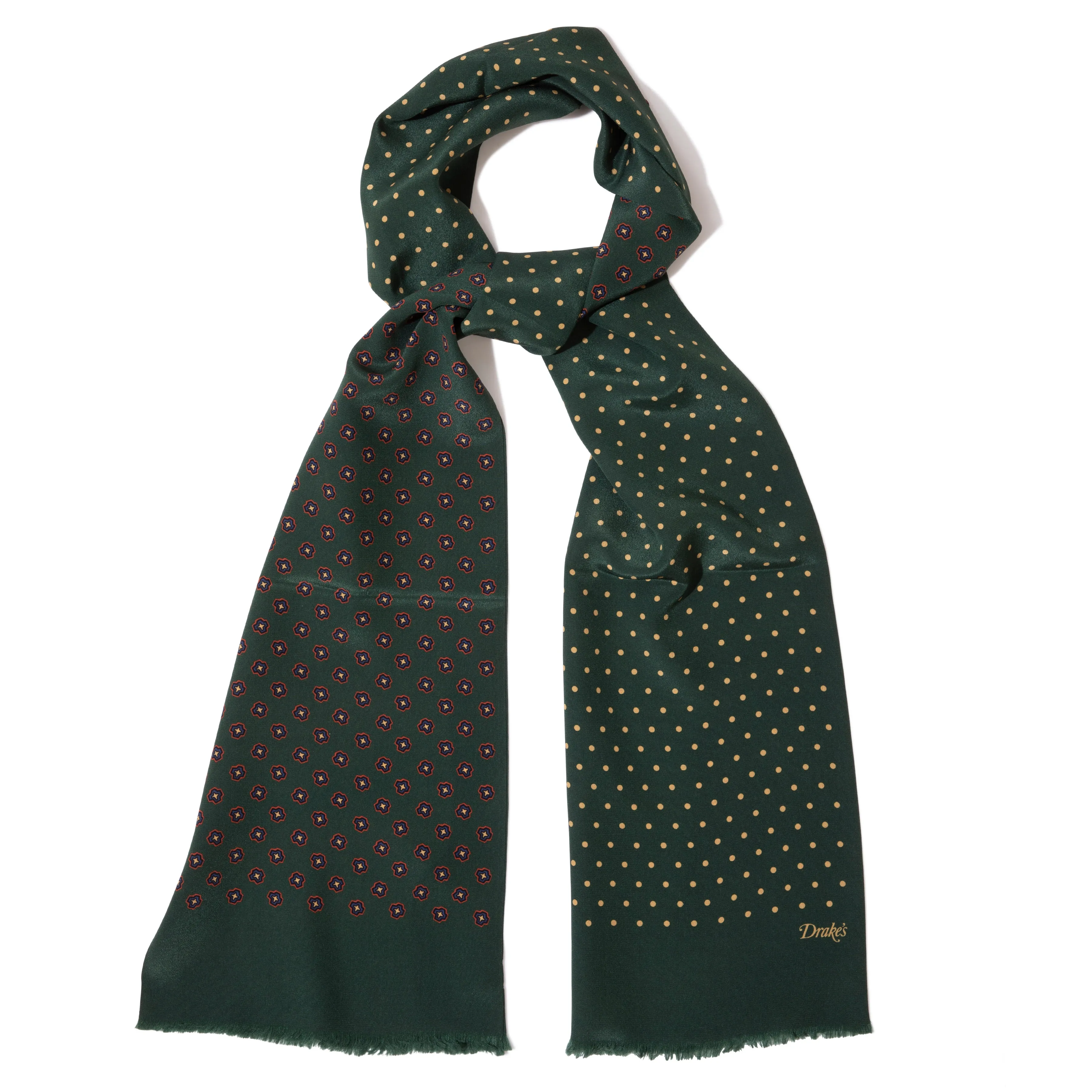 Silk Crepe Flower/Dot Print Tubular Scarf