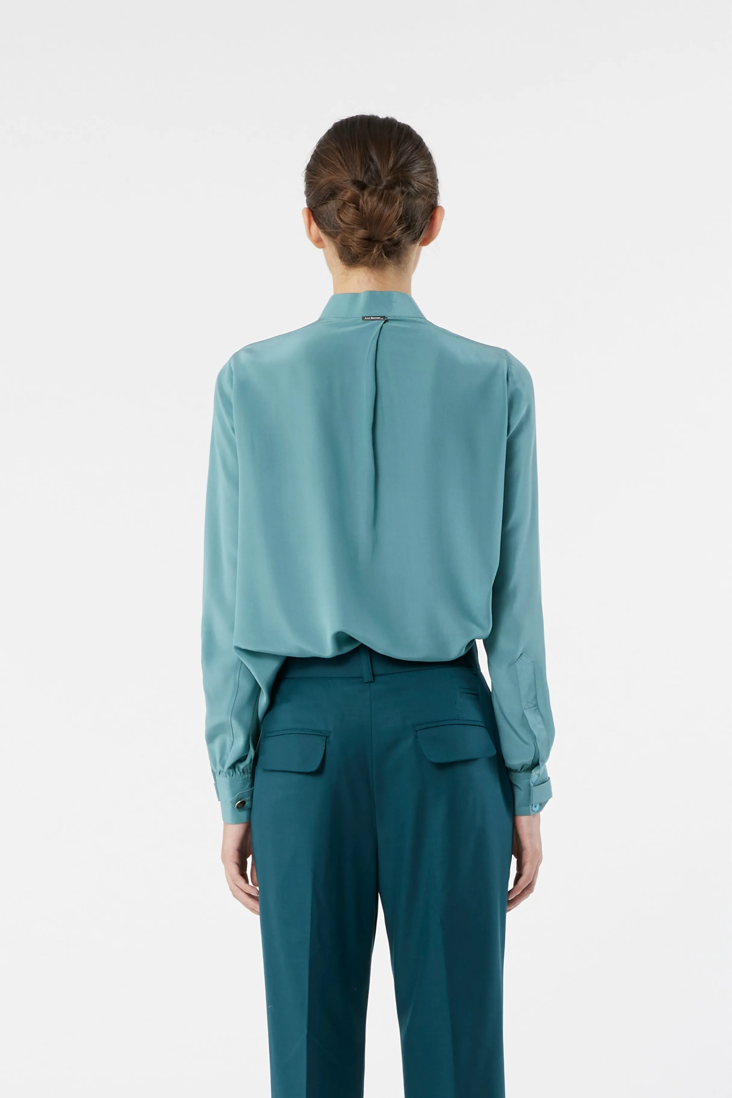 SKY green - silk asymmetrical pleated blouse