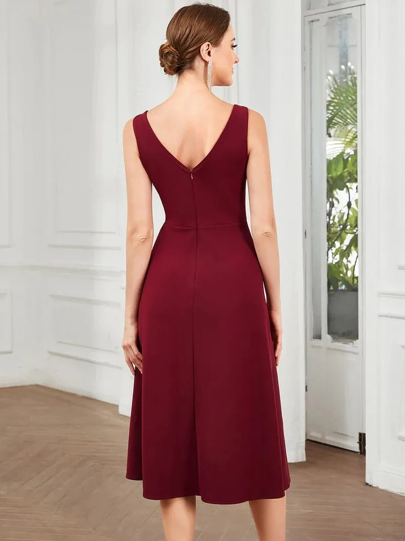 Sleeveless Asymmetrical Hem Evening Dresses with V Neck