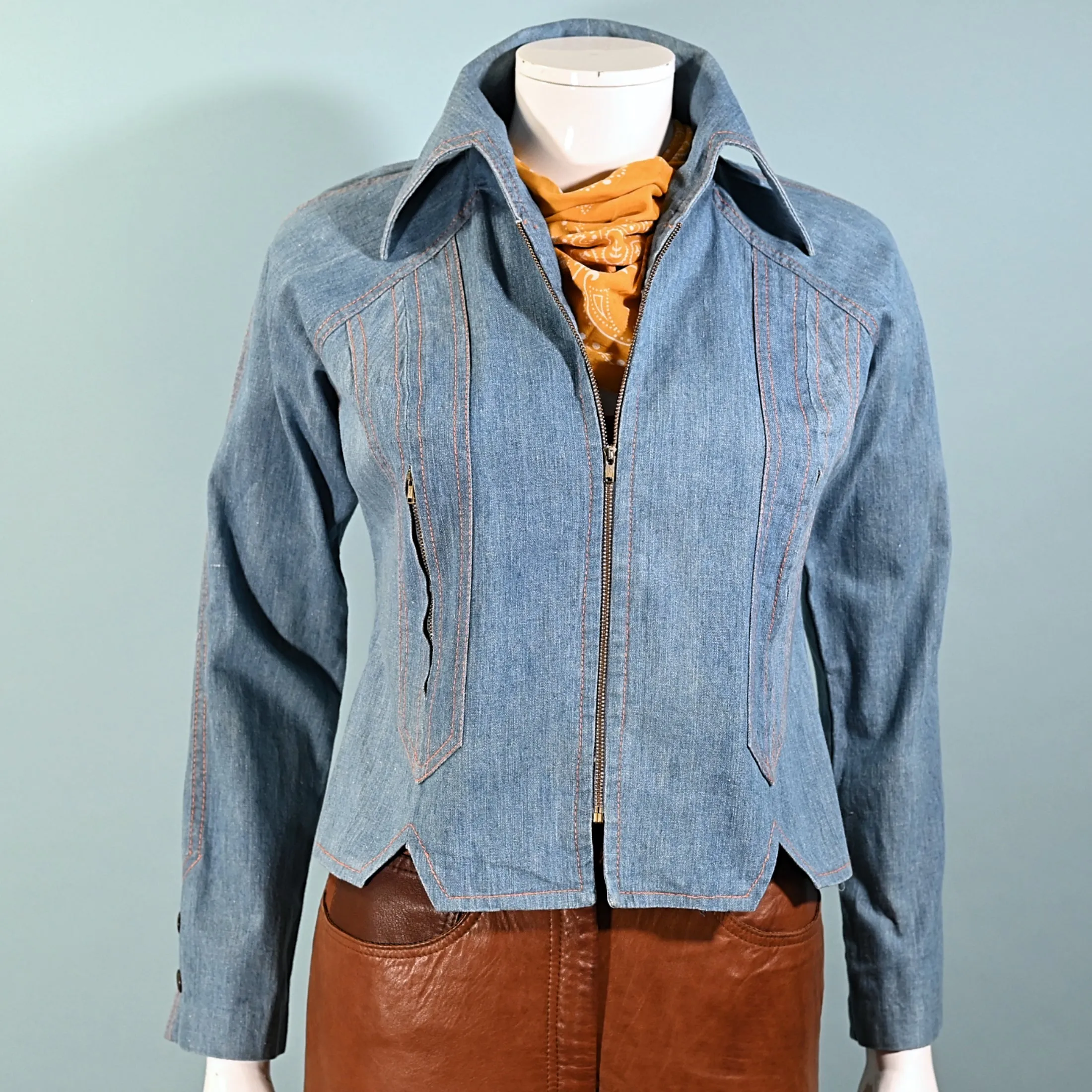 SOLD 60s/70s Light Wash Denim Jacket, Zippers/Pockets Condor California S