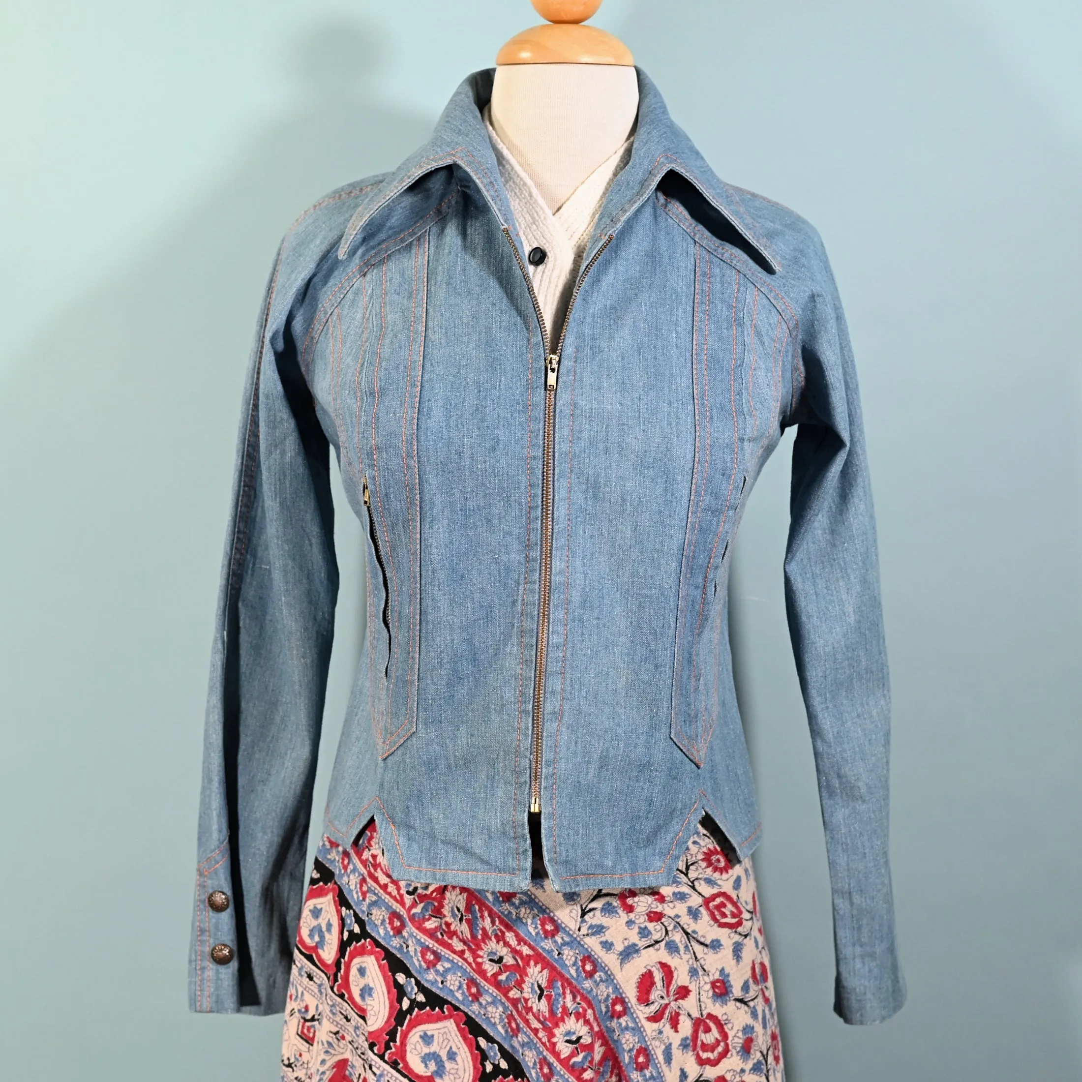 SOLD 60s/70s Light Wash Denim Jacket, Zippers/Pockets Condor California S