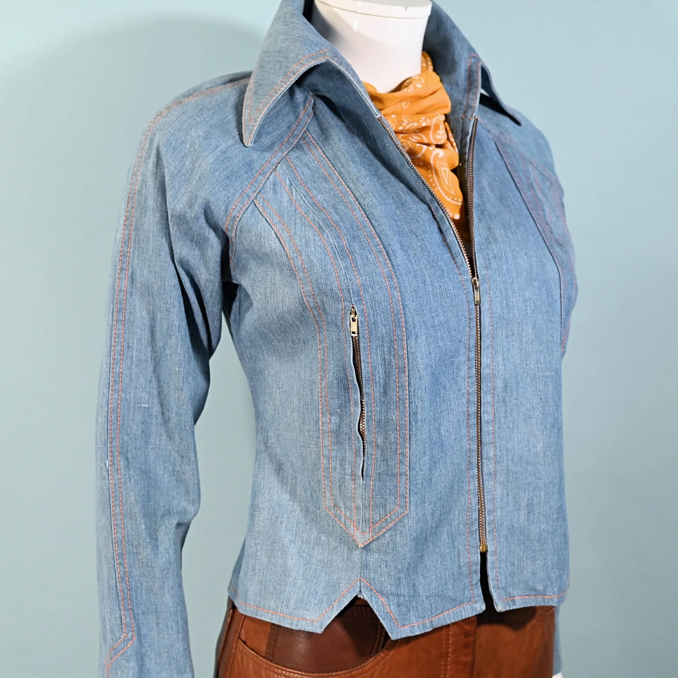 SOLD 60s/70s Light Wash Denim Jacket, Zippers/Pockets Condor California S