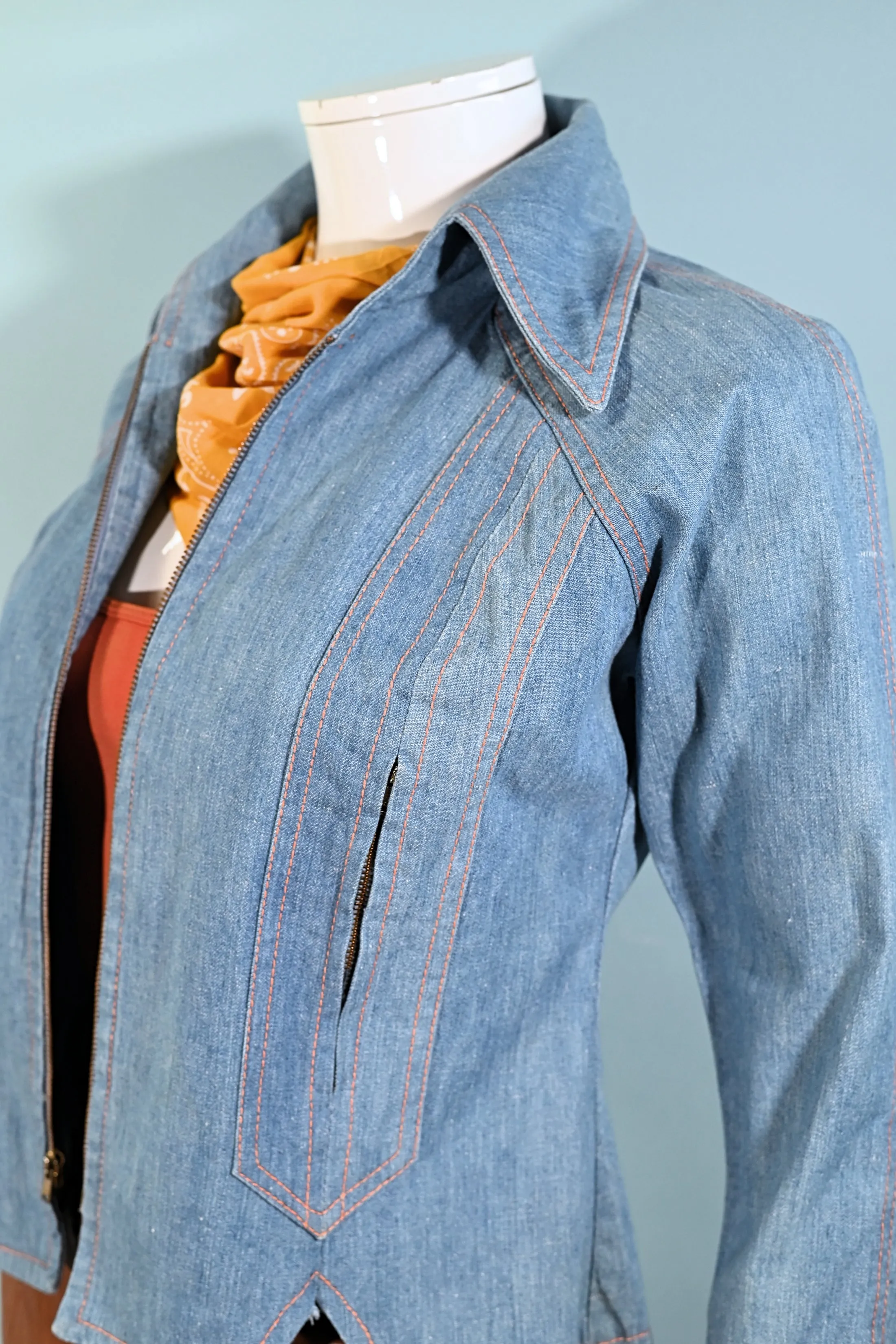 SOLD 60s/70s Light Wash Denim Jacket, Zippers/Pockets Condor California S