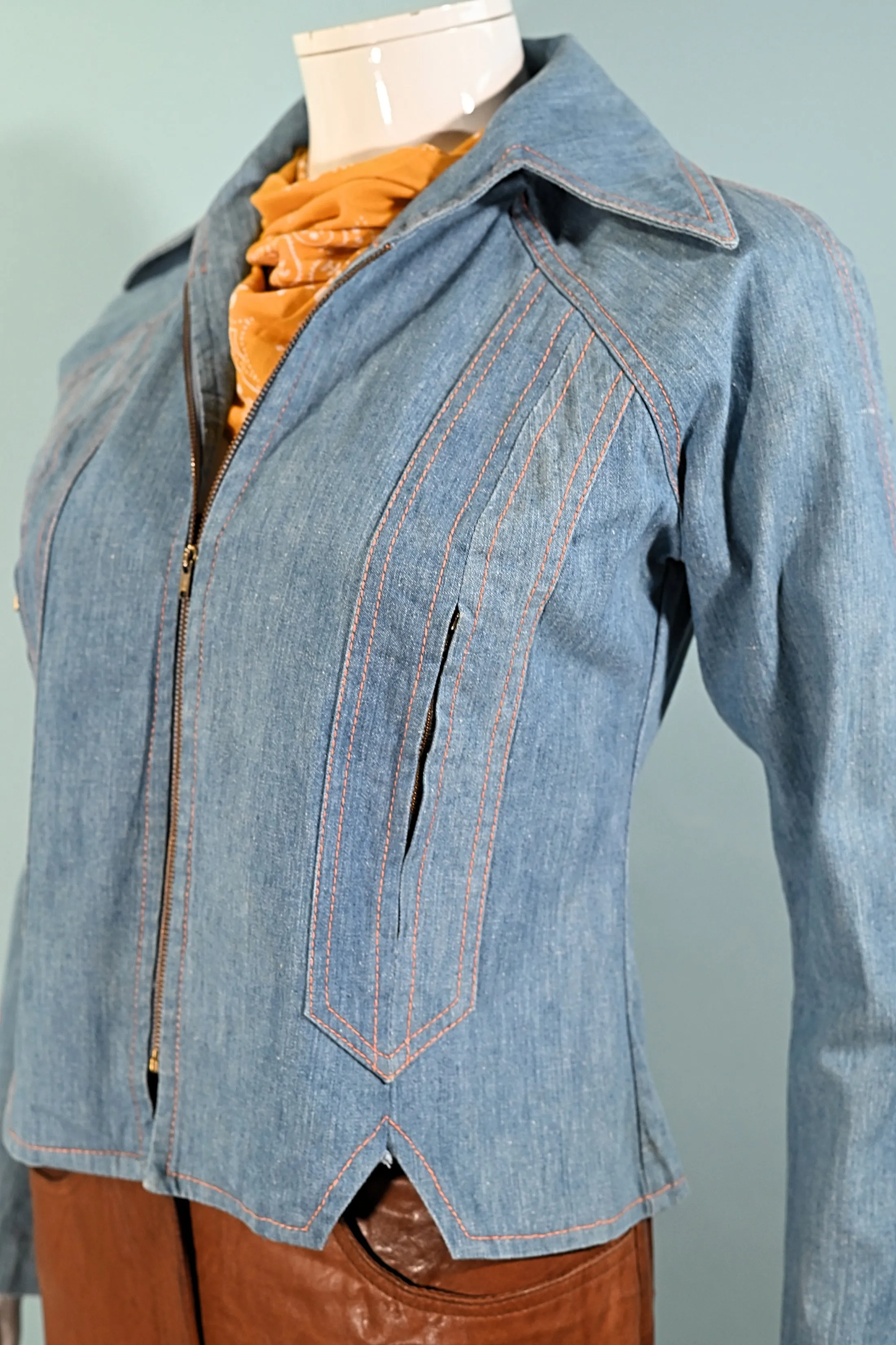 SOLD 60s/70s Light Wash Denim Jacket, Zippers/Pockets Condor California S