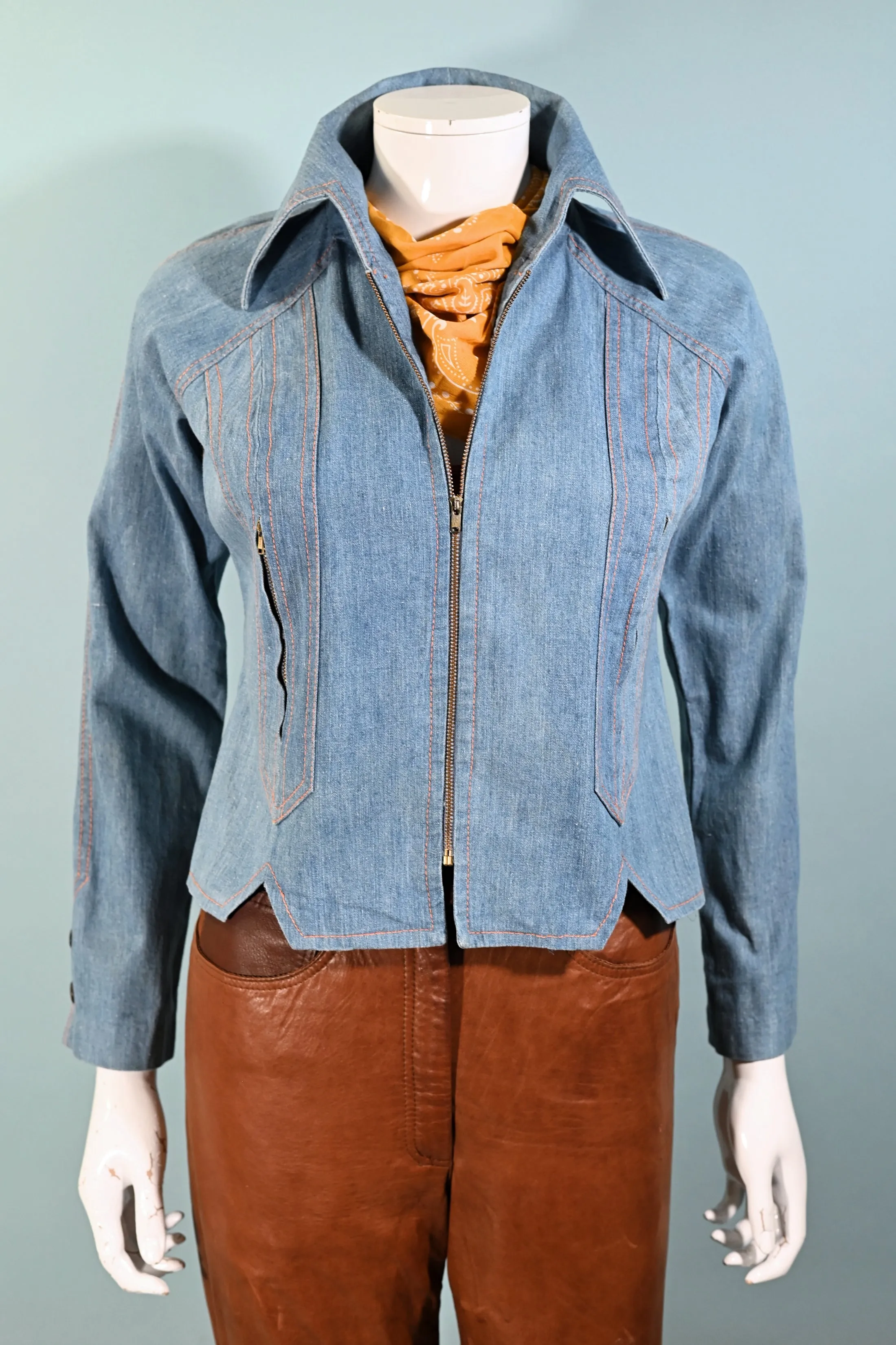 SOLD 60s/70s Light Wash Denim Jacket, Zippers/Pockets Condor California S