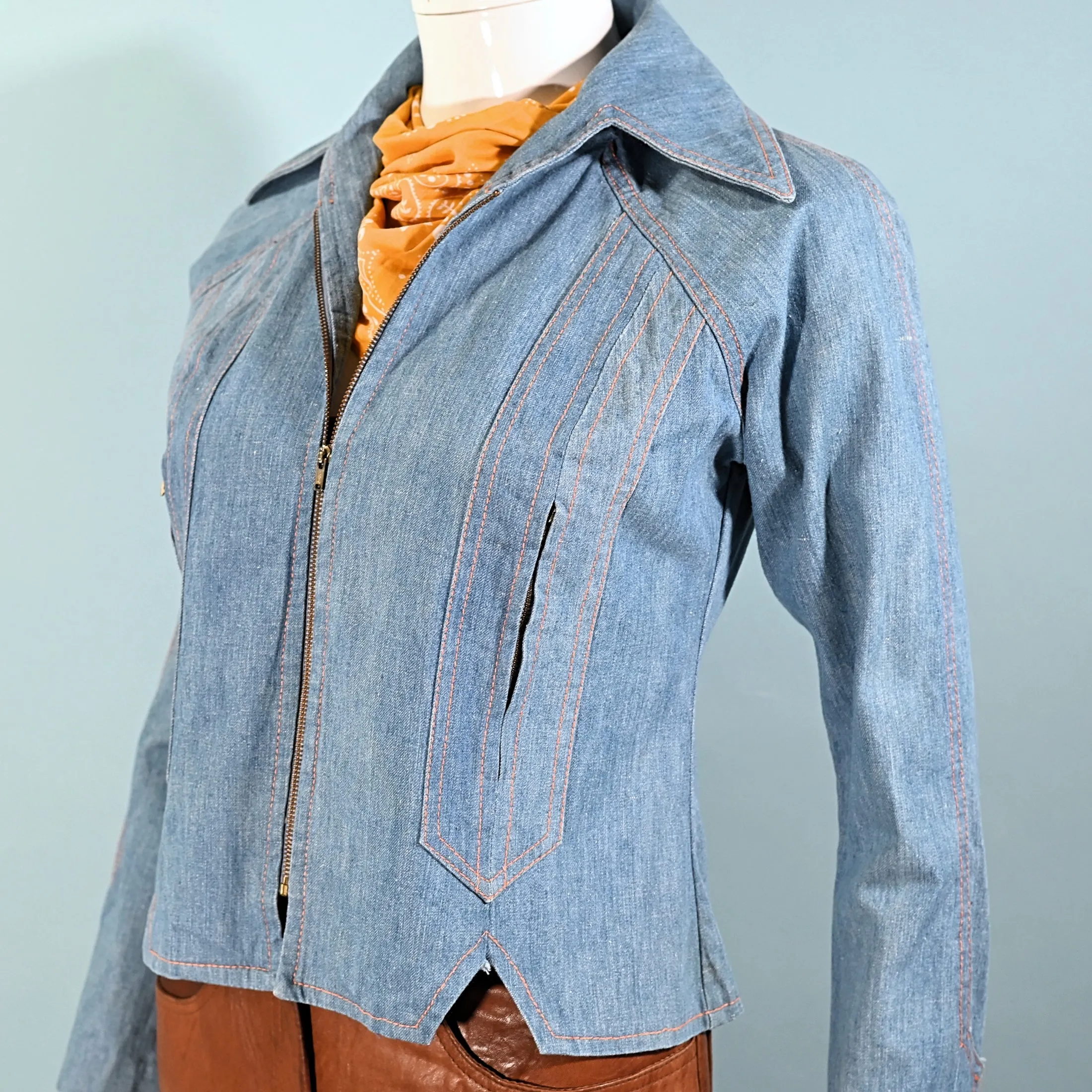 SOLD 60s/70s Light Wash Denim Jacket, Zippers/Pockets Condor California S