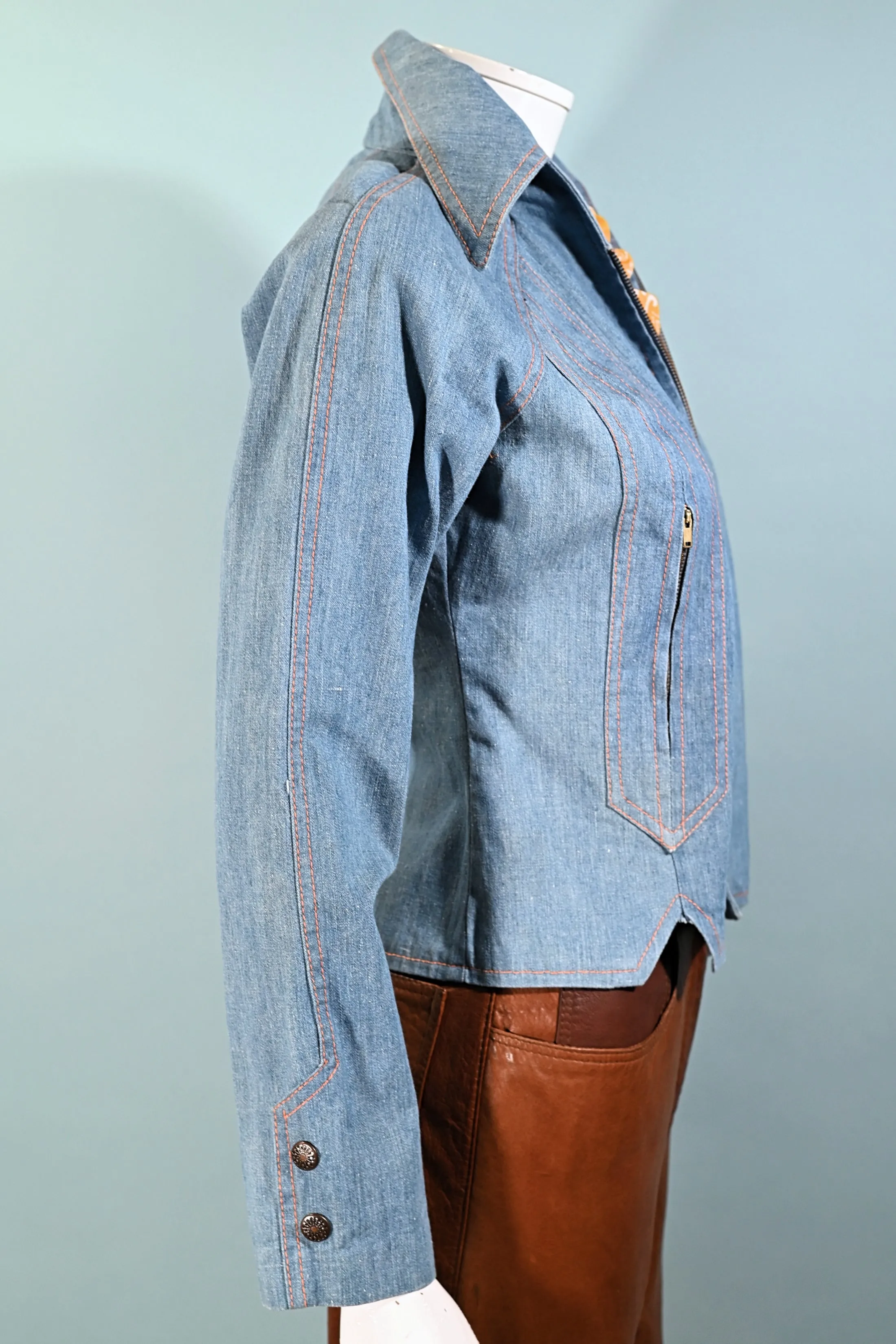 SOLD 60s/70s Light Wash Denim Jacket, Zippers/Pockets Condor California S