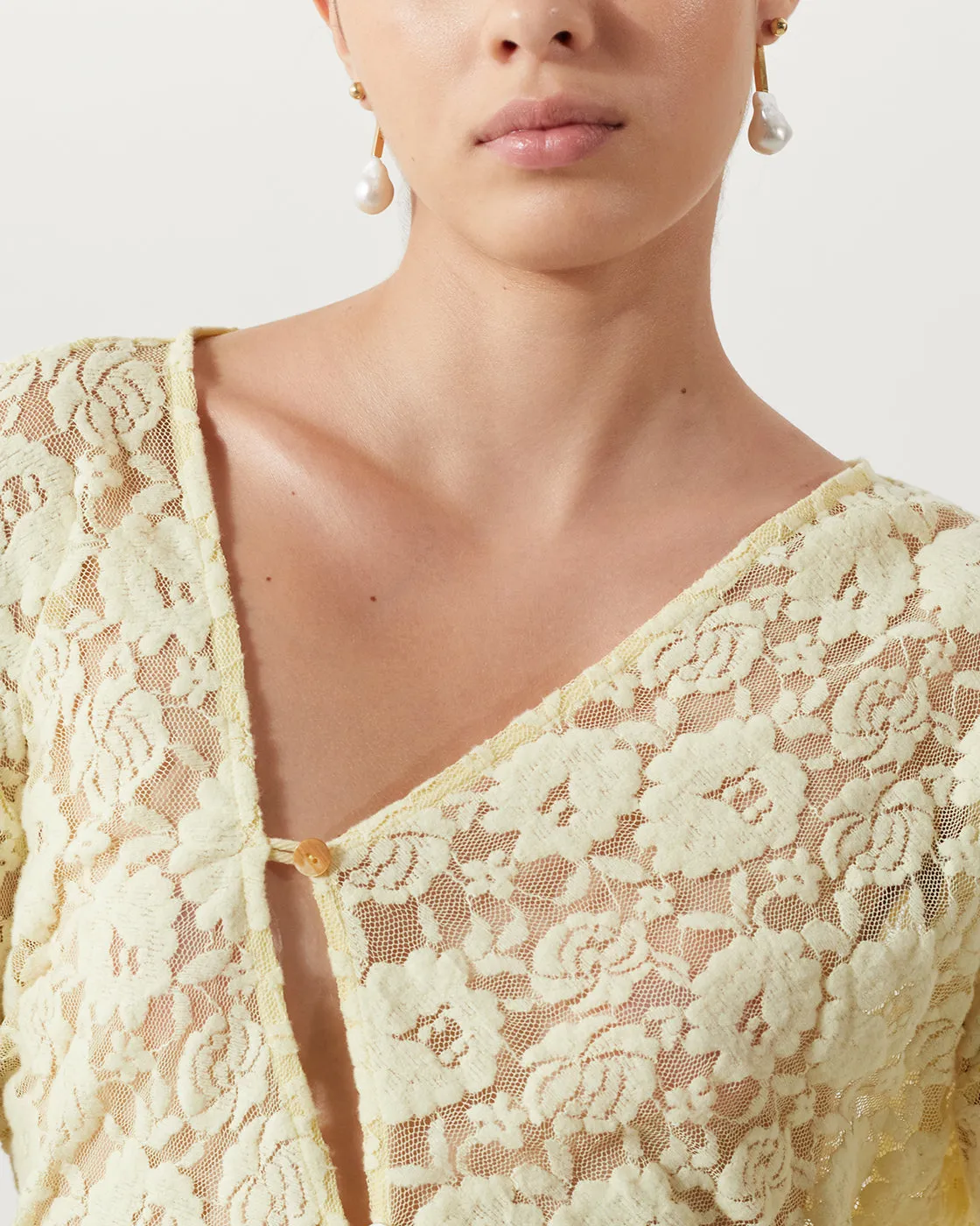 Soren Top Cotton Blend Floral Lace Yellow