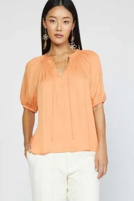 Split Neck Tie Front Blouse