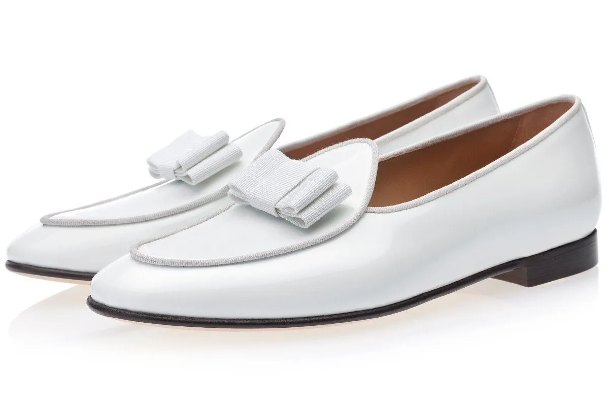 TANGERINE 3 PATENT WHITE BELGIAN LOAFERS