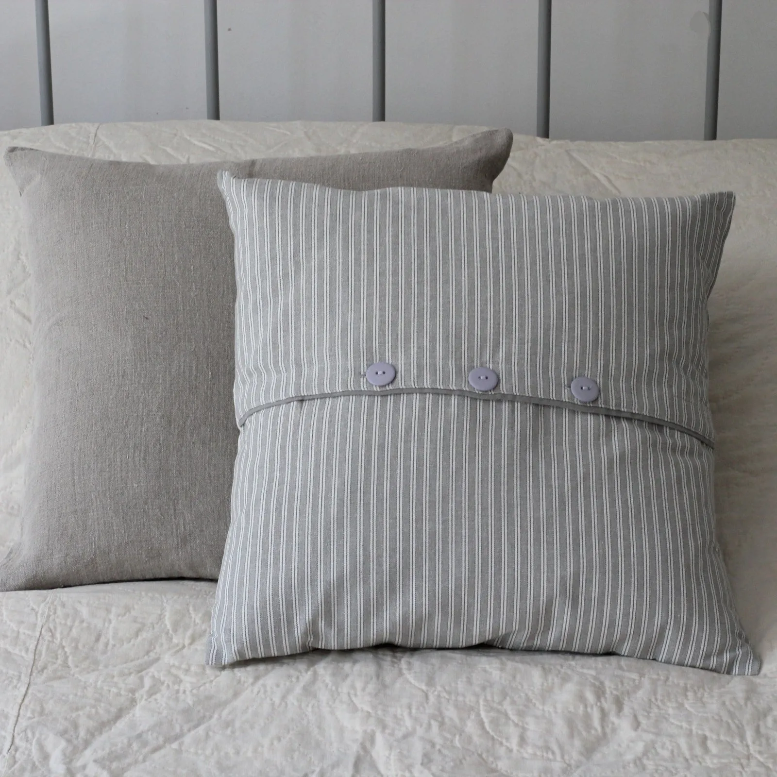 Ticking Stripe Cushion with Buttons