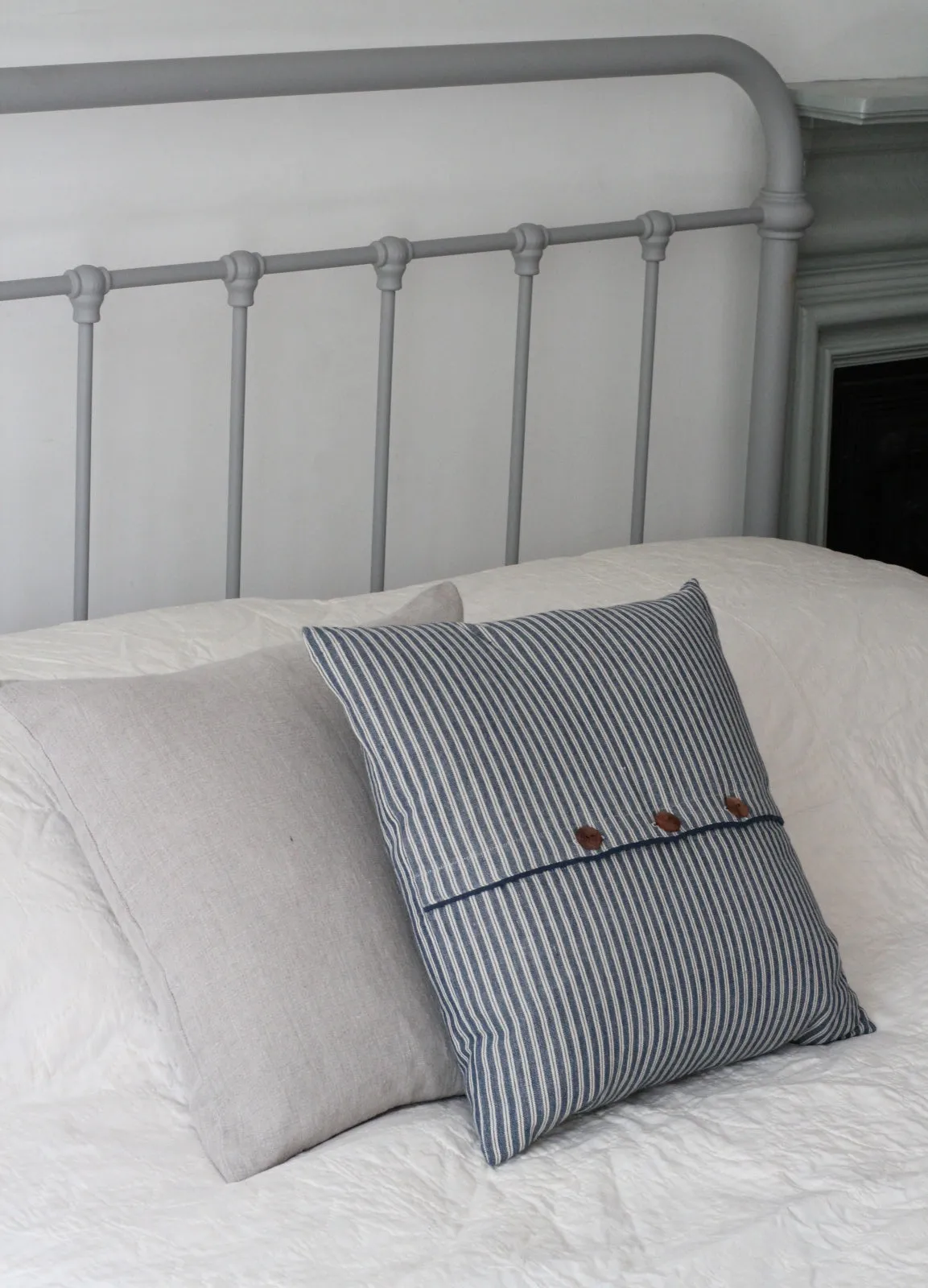 Ticking Stripe Cushion with Buttons