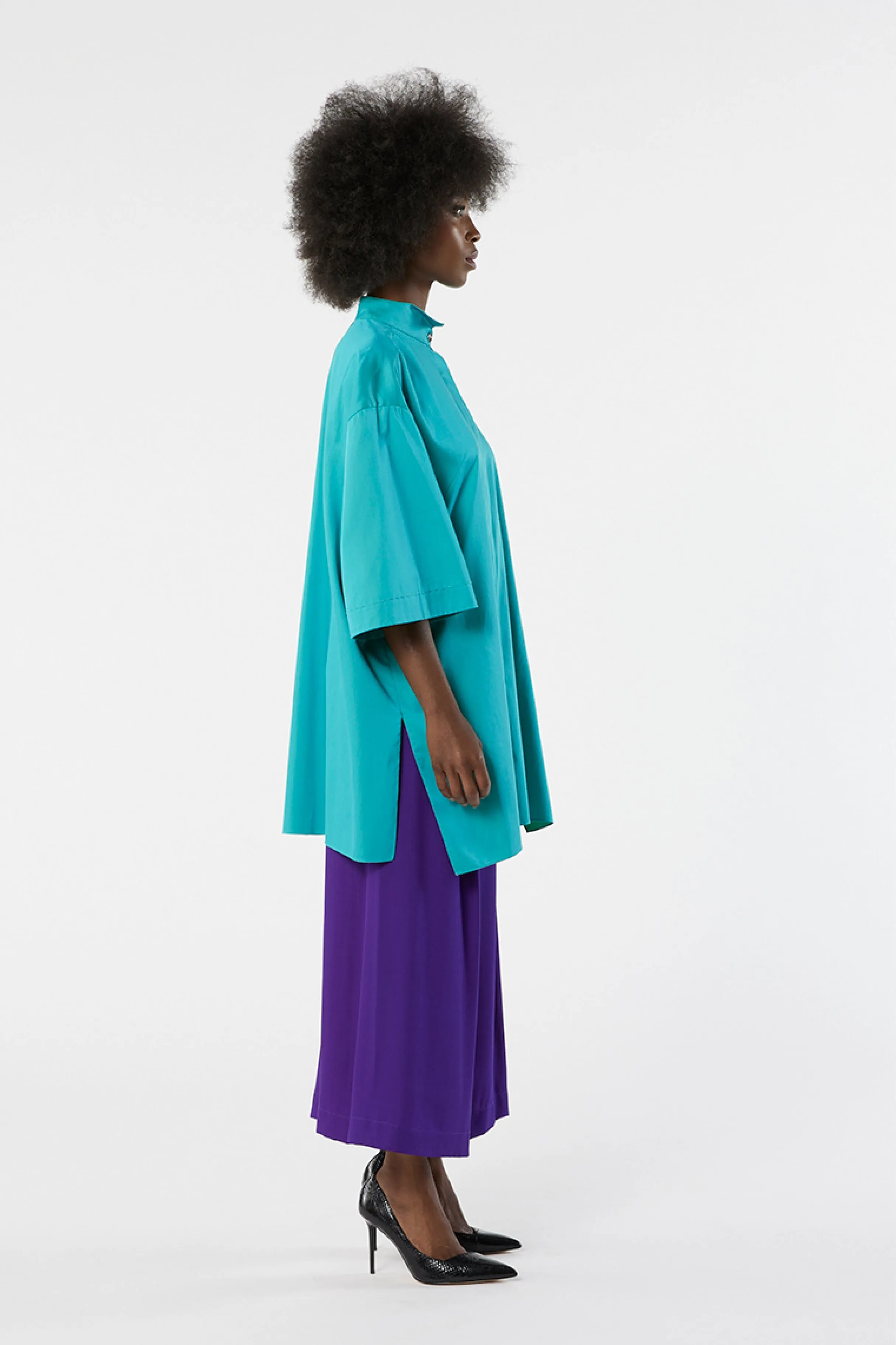 TUXEDO turquoise - cotton oversized shirt dress