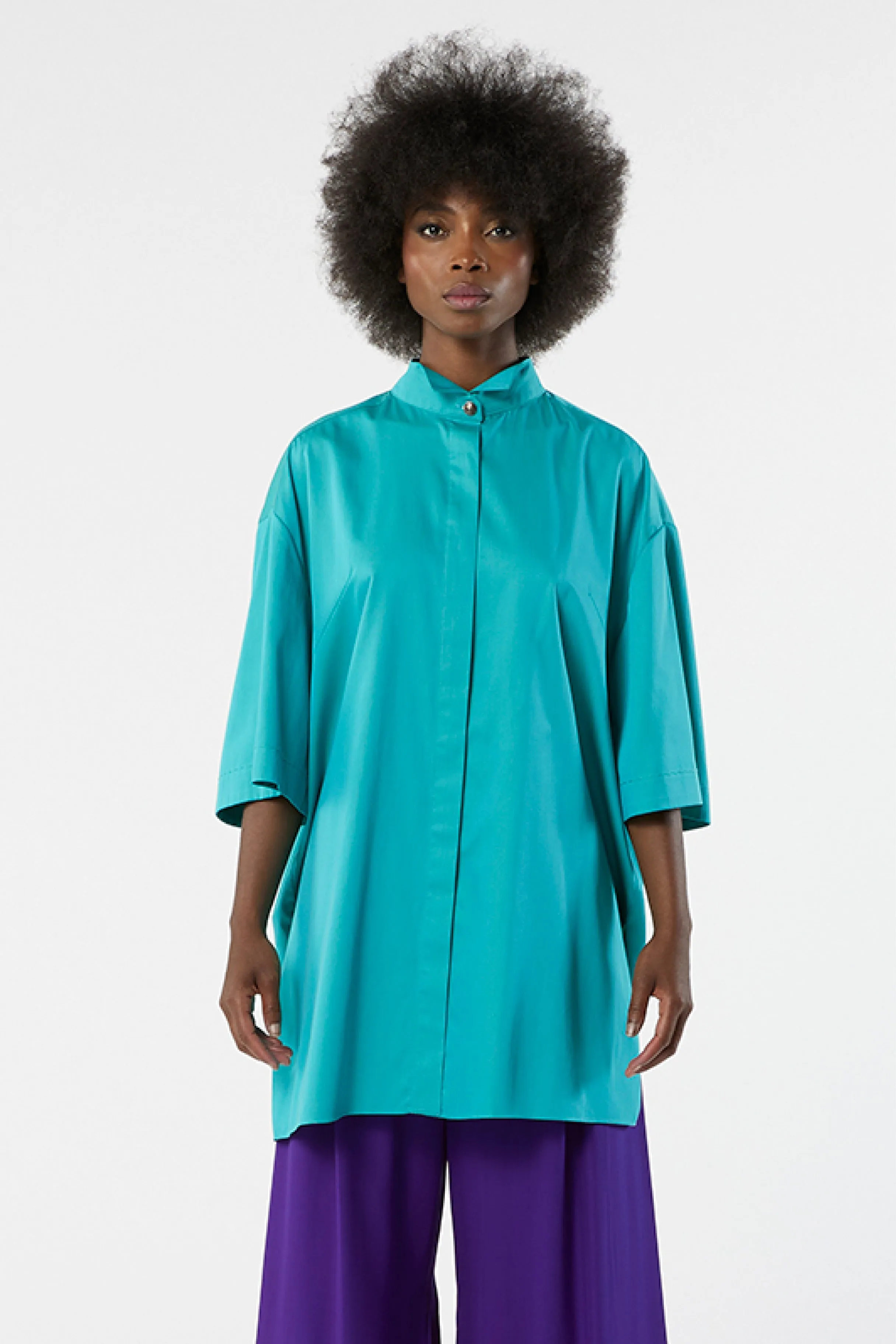 TUXEDO turquoise - cotton oversized shirt dress