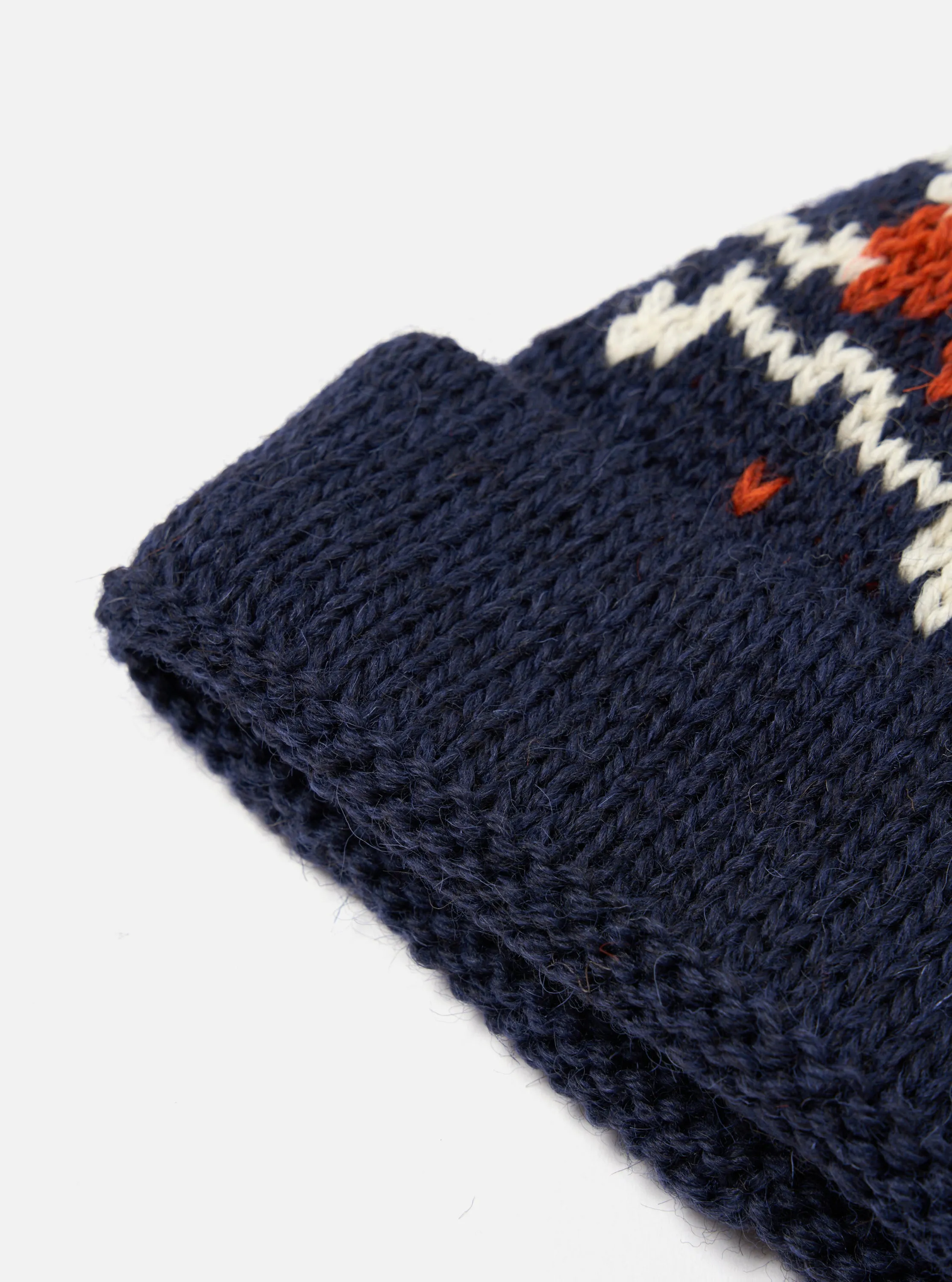 Universal Works Short Watch Cap in Navy/Ecru British Wool